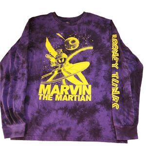 Looney Tunes Marvin The Martian Long Sleeve T Shirt Mens L 42/44 Purple Tie Dye
